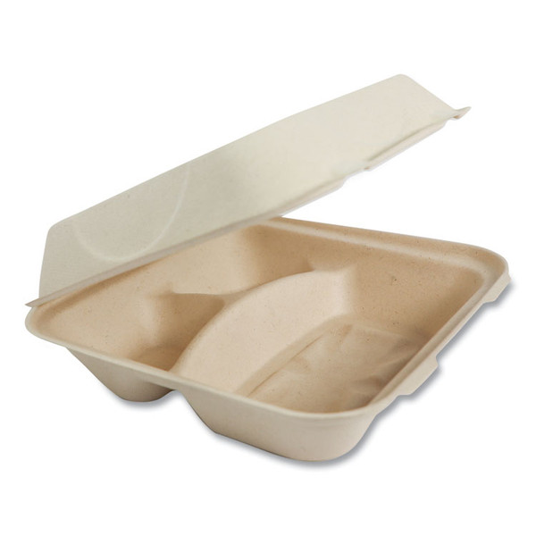 Fiber Hinged Containers, 3-Compartments, 9 x 9 x 3, Natural, Paper, 300/Carton [SKU: WORTOSCU9T]