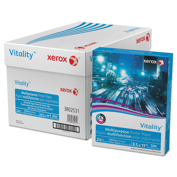 Vitality Multipurpose Print Paper, 92 Bright, 24 lb Bond Weight, 8.5 x 11, White, 500/Ream [SKU: XER3R02531]