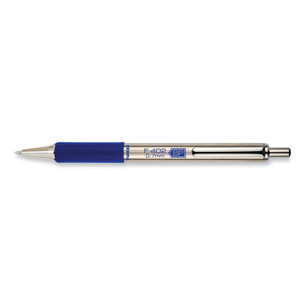 F-402 Ballpoint Pen, Retractable, Fine 0.7 mm, Blue Ink, Stainless Steel/Blue Barrel [SKU: ZEB29220]