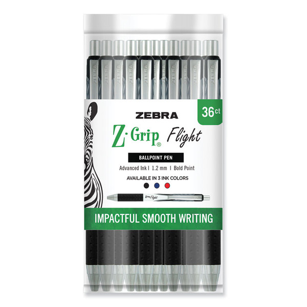 Z-Grip Flight Ballpoint Pen, Retractable, Bold 1.2 mm, Assorted Ink and Barrel Colors, 36/Pack [SKU: ZEB92209]