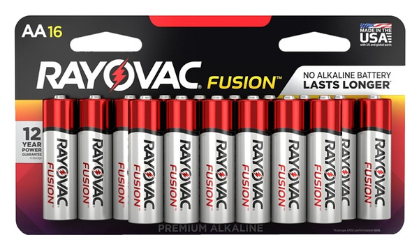 RAYOVAC FUSION 815-16LTFUSK Premium Battery, 1.5 V Battery, 2700 mAh, AA Battery, Alkaline, Zinc, Red/Silver [SKU: ORG7380694]