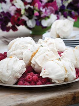 basil, raspberry and hazelnut meringues recipe