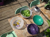 making a simple organic salad with edible flowers