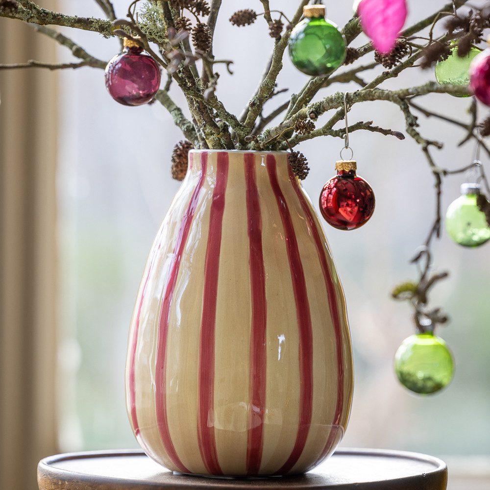 Paire De Grands Vases / Pots / Bougeoirs En Céramique Rayés Multicolores