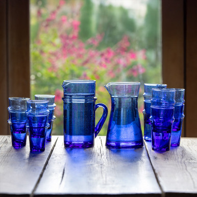 Blue Moroccan Glassware | Jug, Carafe & Tumblers | Sarah Raven