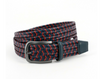 Torino Italian Mini Strand Woven Stretch Leather Belt - Navy/Red Multi