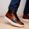 Zelli BRAVO ITALIAN BURNISHED CALFSKIN HIGH TOP DRESS SNEAKER BLACK / BROWN