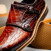 Zelli LEGERRA HAND BURNISHED CROCODILE PRINT MONKSTRAP COGNAC