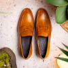 Zelli ROMA HAND BURNISHED CALFSKIN PENNY LOAFER Camel