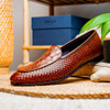 PALIO Genuine Crocodile and Calfskin Basketweave Slip On, Cognac