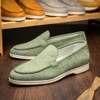 Zelli LIVORNO Stampata Crocodile Nubuk Loafer, Celery