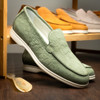 Zelli LIVORNO Stampata Crocodile Nubuk Loafer, Celery
