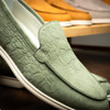 Zelli LIVORNO Stampata Crocodile Nubuk Loafer, Celery