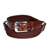 Torino 3-Piece Woven Italian Rayon Belt with American Alligator and Polished Nickel Buckle in Cinnamon/British Tan
