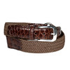 Torino 3-Piece Woven Italian Rayon Belt with American Alligator and Polished Nickel Buckle in Mocha/Brown