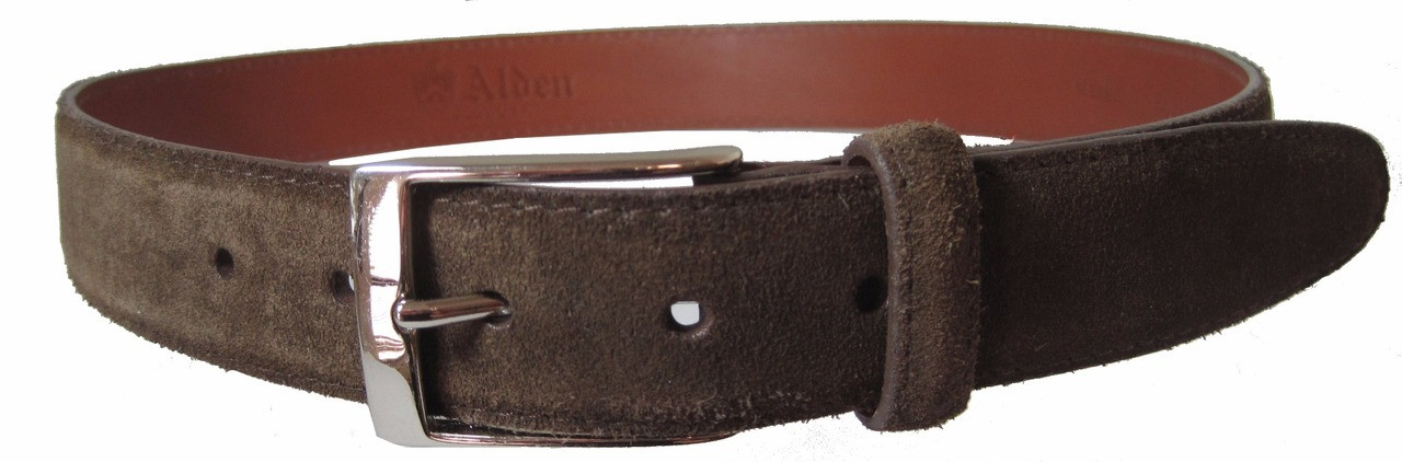 Alden - Men's Dark Brown Suede 30mm belt with Nickel Buckle