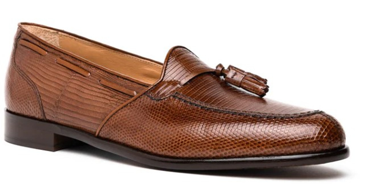 Zelli Franco Teju Lizard Tassel Loafer Cognac - Sherman