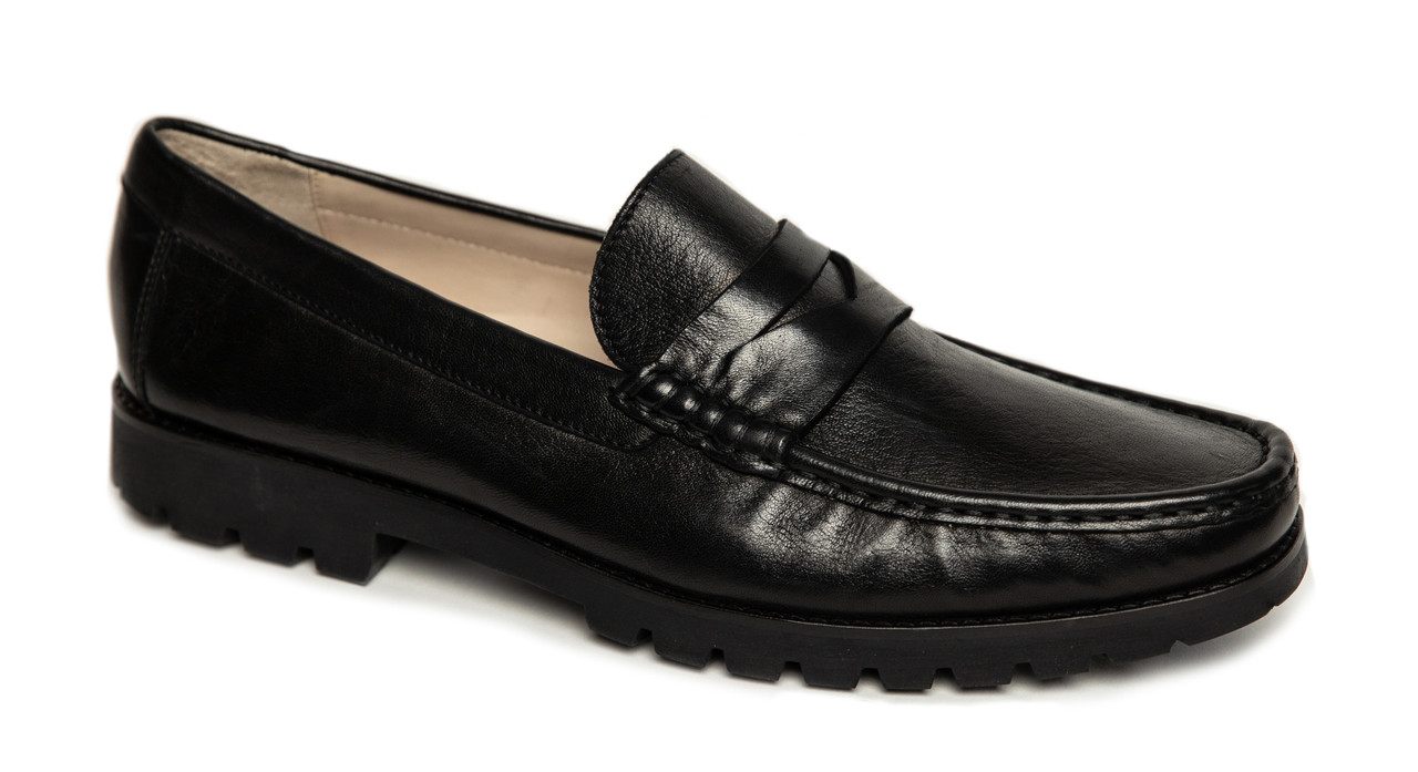 Robert zur Men's Dillon Penny Slip on Black with Vibram Lug Soles | 10 M