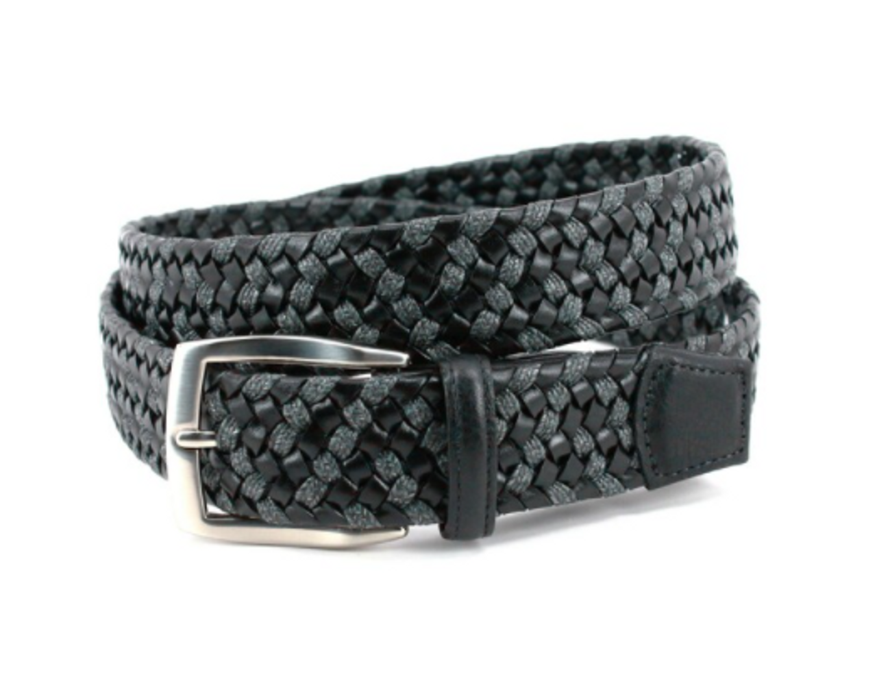Torino Italian Braided Leather & Linen Belt - Black & Grey - Sherman ...