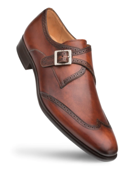 Mezlan Forest Cognac Calfskin Leather Men’s Modern Wing Tip Monk Strap main image 0
