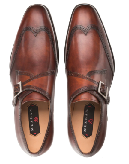 Mezlan Forest Cognac Calfskin Leather Men’s Modern Wing Tip Monk Strap main image 1