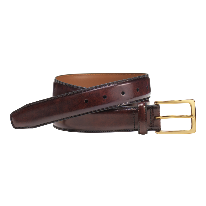 Johnston & Murphy Men's Italian Leather Belt - Feathered Edge, Brown, 1 3/8" Width, Size 32