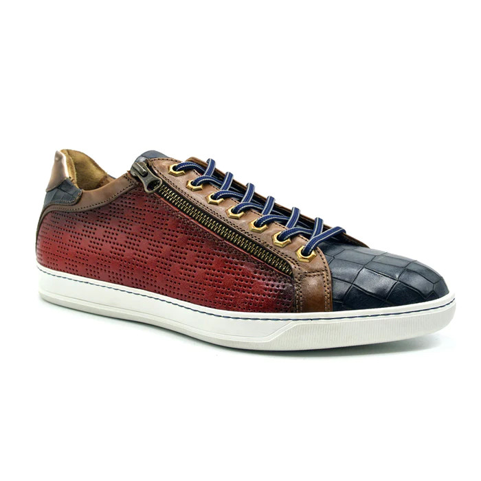 Zelli Brezza Calfskin & Embossed Crocodile Sneaker Red - Sherman