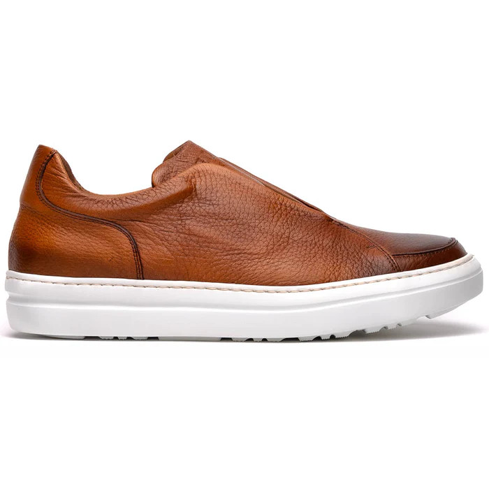 Zelli Spettacolare Italian Pebble Grain Calfskin Sneakers Cognac
