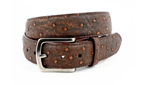 Paul Parkman Men's Handmade Genuine Ostrich Skin Belt Tobacco B04 main image 0