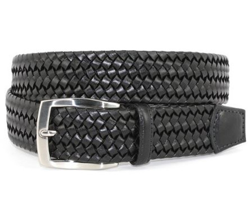 Torino Italian Woven Stretch Leather Belt Black