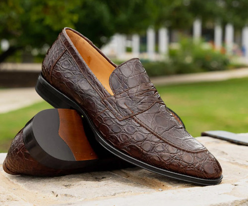 Zelli Roma Crocodile Penny Loafer Cognac - Sherman Brothers Inc