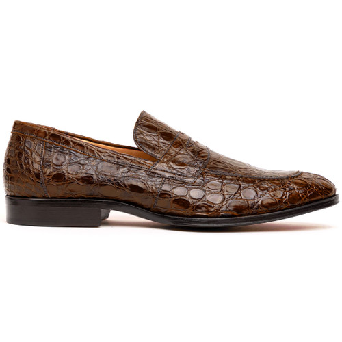 Zelli Roma Crocodile Penny Loafer Cognac
