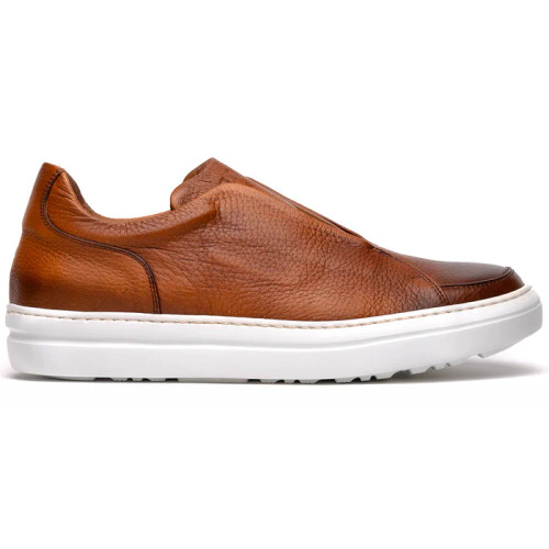 Zelli Spettacolare Italian Pebble Grain Calfskin Sneakers Cognac
