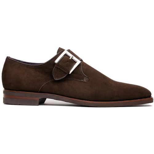 Zelli HEBILLA MONK STRAP ITALIAN SUEDE CALFSKIN DARK BROWN