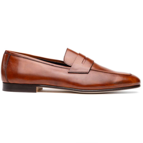 Zelli Tippa Italian Calfskin Penny Loafers Cognac