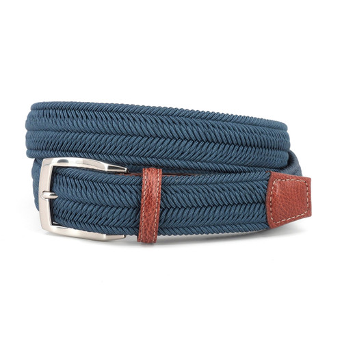 Torino Italian Woven Herringbone Rayon Stretch Belt Navy