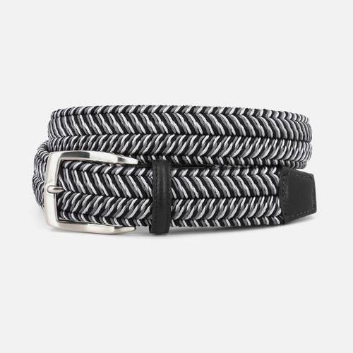 Torino Italian Woven Herringbone Rayon Stretch Belt Black & Grey Multi