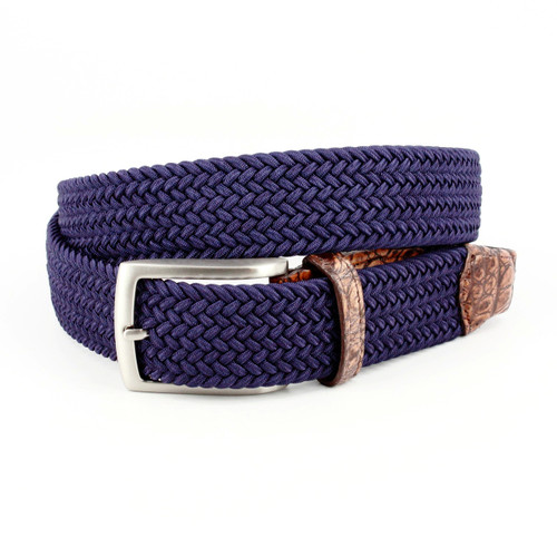 Torino Italian Rayon Stretch Fabric Belt with Genuine Caiman Purple