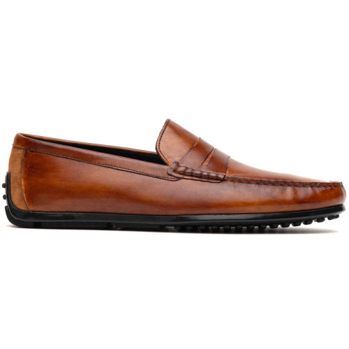 Zelli Monza Hand Burnished Italian Calfskin Driving Loafers Cognac