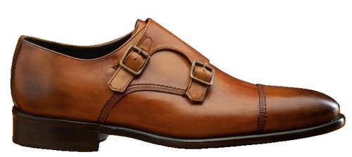 Toscana Big and Tall 6582 Calzoleria Monk Strap Cap Toe Dark Caramel