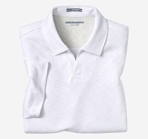 Johnston & Murphy Vintage Slub V-Neck Polo White