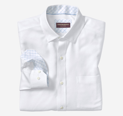 Johnston & Murphy Non-Iron Dress Shirt White Solid Birdseye