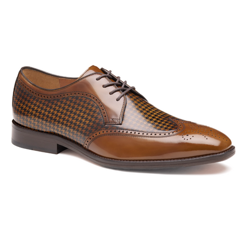 ohnston & Murphy Men's Sullivan Wingtip Mahogany Brush-off Houndstooth Calfskin