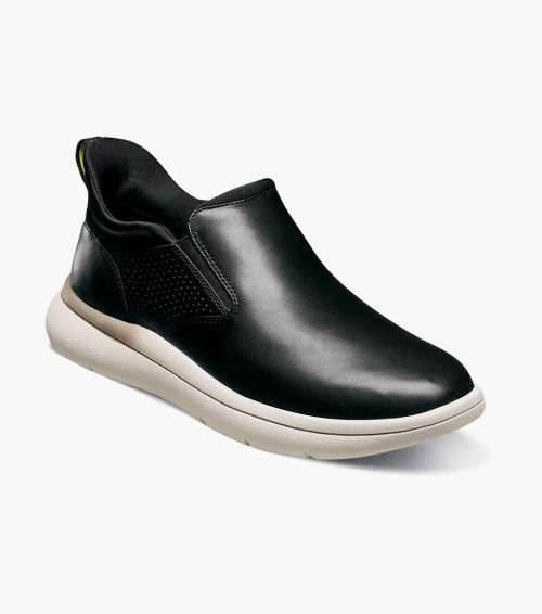 Florsheim Fleet  Plain Toe Slip On Sneaker Black w/ White Sole 