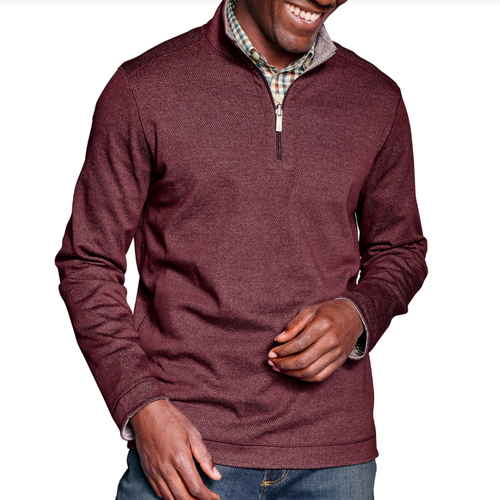 Johnston & Murphy Men's XC4 Performance Reversible Quarter-Zip Burgundy/Charcoal