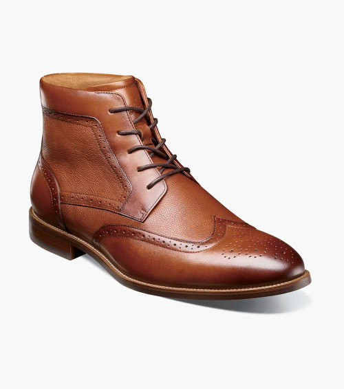 Florsheim Rucci Wingtip Lace Up Boot Cognac - Sherman Brothers Inc