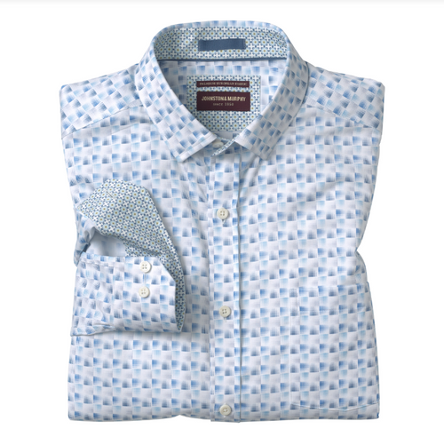 Johnston & Murphy Men's Logan Printed Cotton Long-Sleeve Shirt White/Gray Shadow Box
