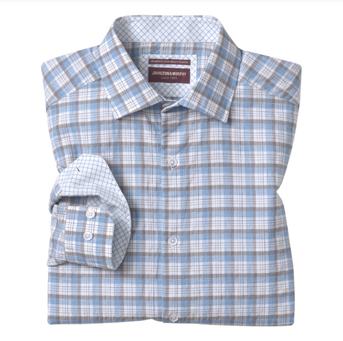 Johnston & Murphy Men's Linen-Blend Dress Shirt Blue Multi