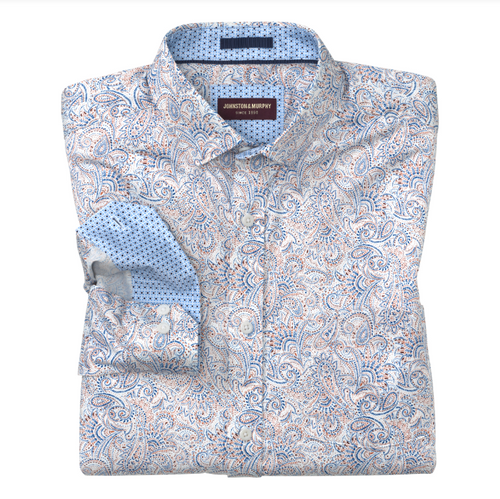Johnston & Murphy Men's Printed Cotton Shirt White Dotted Paisley
