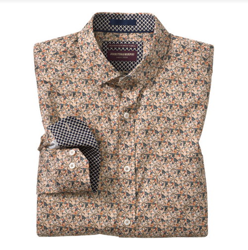 Johnston & Murphy Men's Printed Cotton Shirt Tan Multi Geo Burst
